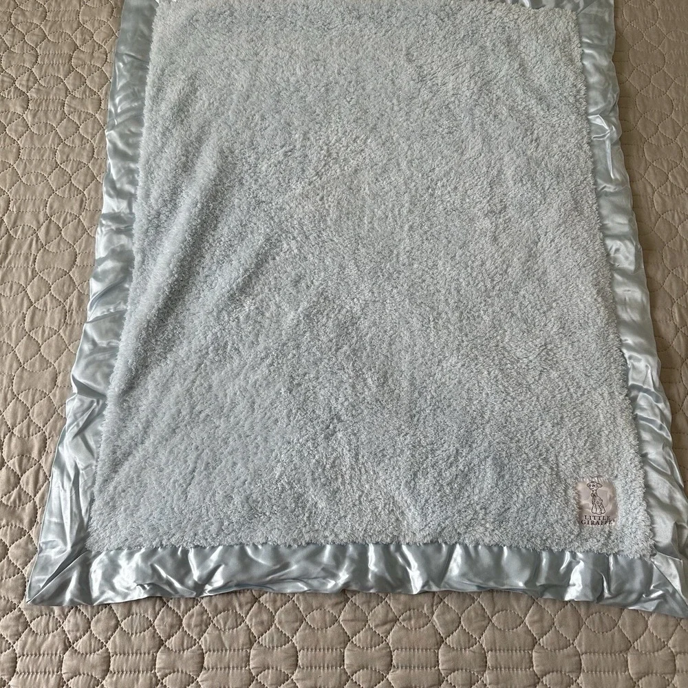 Little Giraffe Luxe Satin Trimmed Chenille Soft Faux Fur Baby Blanket Blue USA